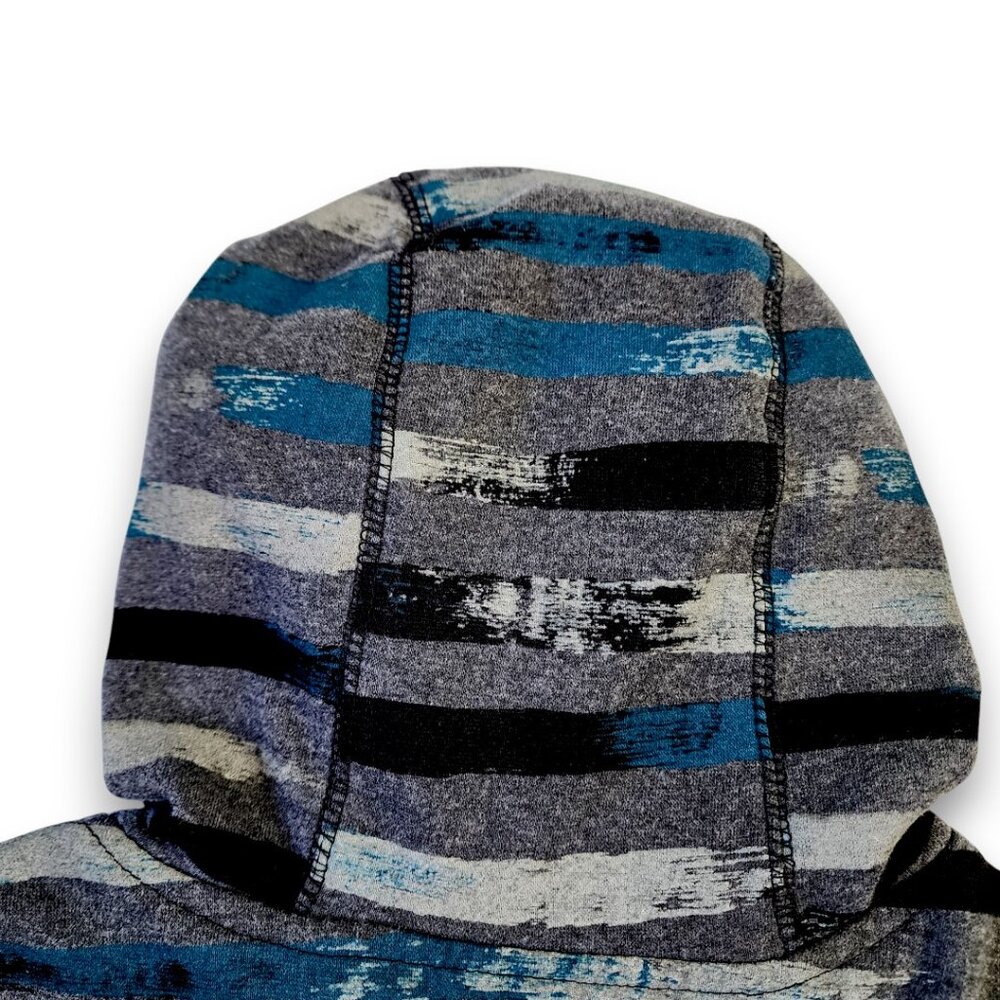NO BOUNDARIES Men's Hoodie Medium Y2K Full Zip Gray Blue-Green Striped - Picture 8 of 13